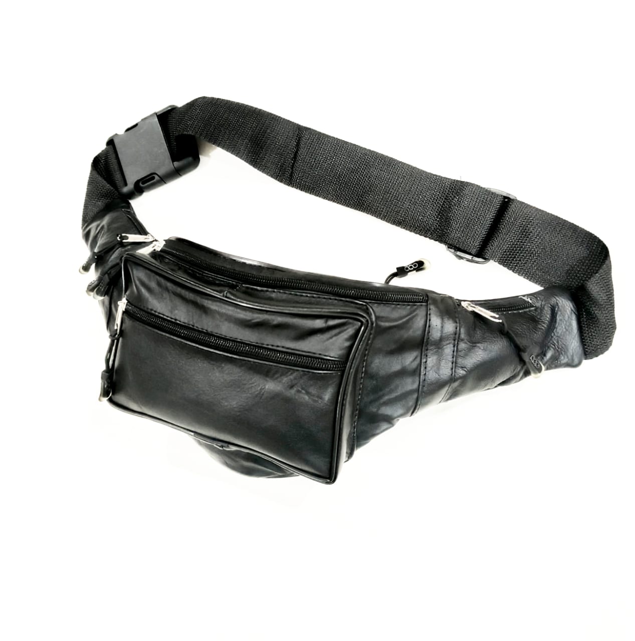 Black Leather Waist Bag – Adjustable Crossbody Fanny Pack with Multiple Pockets