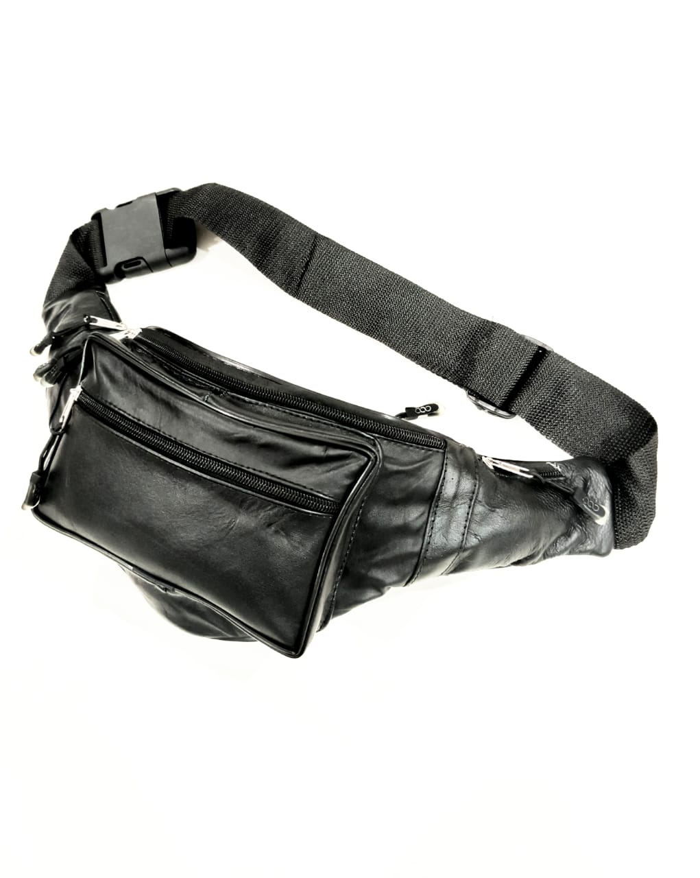 Black Leather Waist Bag – Adjustable Crossbody Fanny Pack with Multiple Pockets