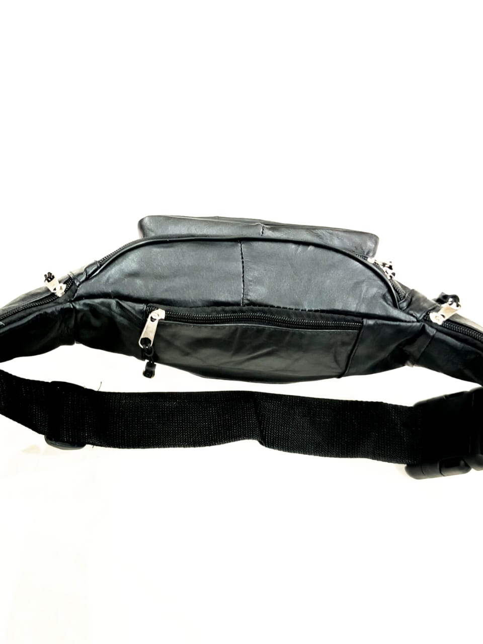 Black Leather Waist Bag – Adjustable Crossbody Fanny Pack with Multiple Pockets